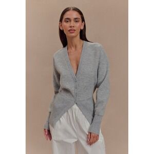 MESHKI Alexia Grey Marle Oversized Button Front Knit Cardigan L NWOT